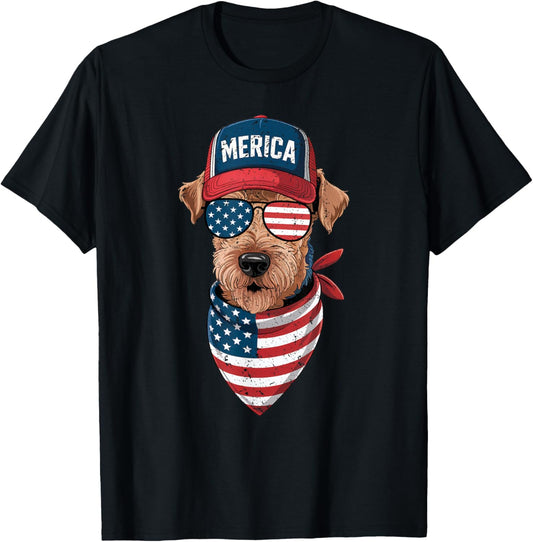 Airedale Terrier 4th of July US American Flag Dog Patriotic T-Shirt