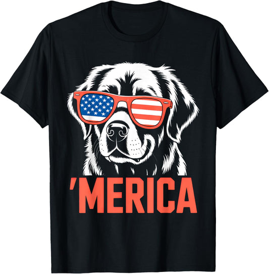 Merica Golden Retriever American Flag 4th of July Dog Lover T-Shirt