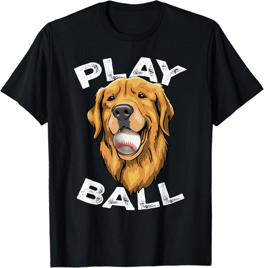 Golden Retriever Baseball Funny Cute Golden Retriever Dog T-Shirt