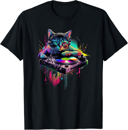 DJ Cat | Disco Cat | Black Party Cat | Cats T-Shirt
