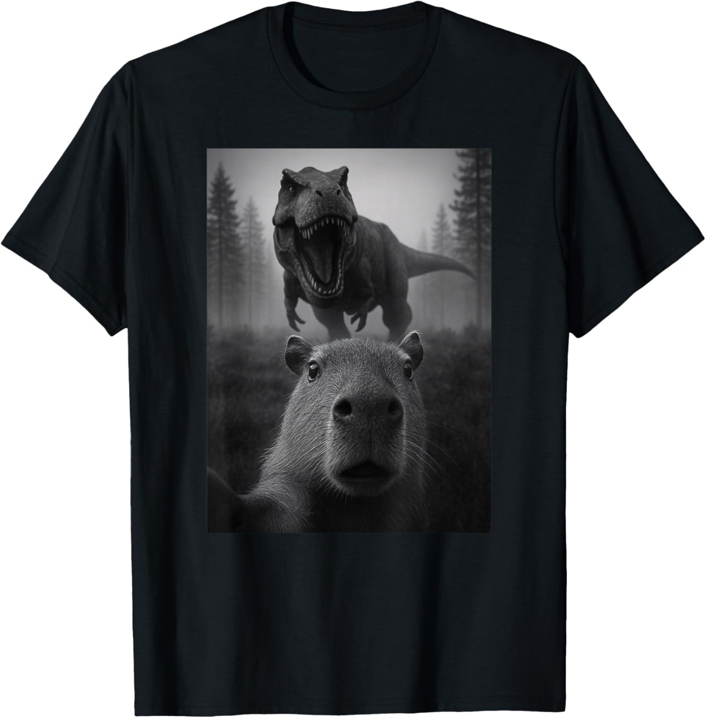 Funny Capybara Trex Dinosaur Selfie Animal Lover Boys Girls T-Shirt