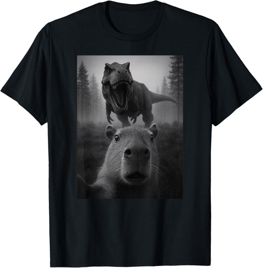 Funny Capybara Trex Dinosaur Selfie Animal Lover Boys Girls T-Shirt