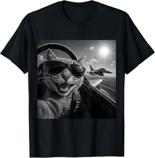 Cat Selfie Jet Airplane Funny Cat Gifts for Men Women Kids T-Shirt