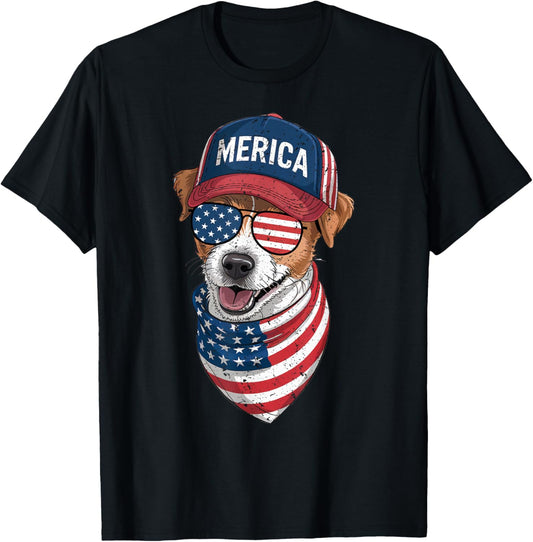 Jack Russell Terrier 4th of July US American Flag Patriotic T-Shirt