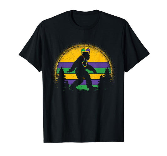 Mardi Gras Bigfoot Funny Kids Men Sasquatch Mardi Gras T-Shirt