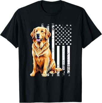 Golden Retriever Dog USA Flag Graphic T-Shirt