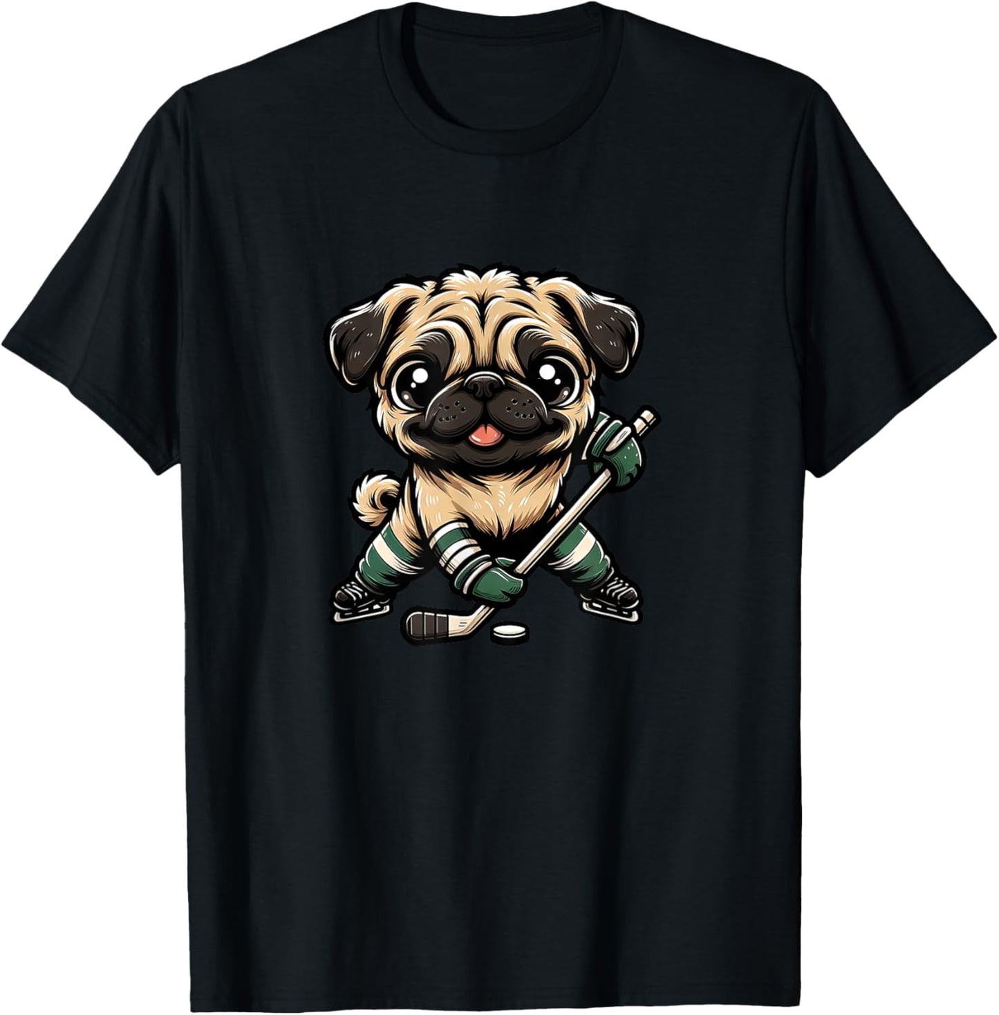 Cute Pug Playing Ice Hockey Dog Design T-Shirt