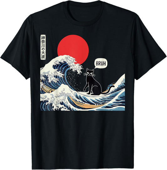 Cat Anime Japanese Art The Great Wave Funny Gifts Men Women T-Shirt