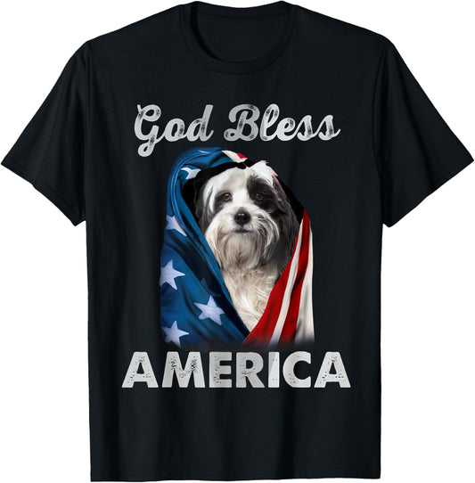 Tibetan Terrier Dog American USA Flag 4th of July Dog Lover T-Shirt