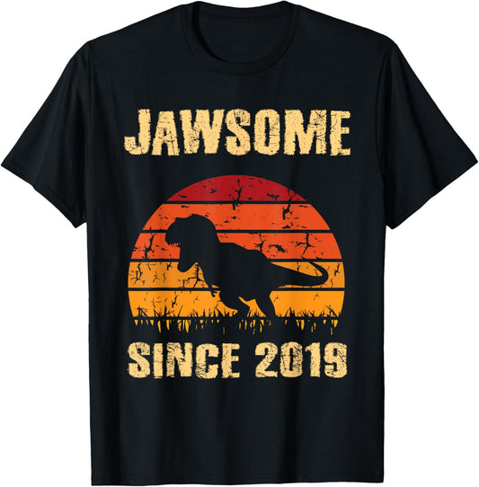 Boys 4th Birthday Dinosaur 4 Year Old Boy Awesome Since 2019 T-Shirt