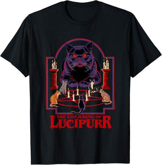 Conjuring of Lucipurr Retro Dark Humor T-Shirt