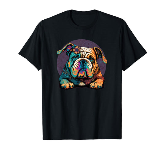 Funny Bulldog Dog Hippie T-Shirt