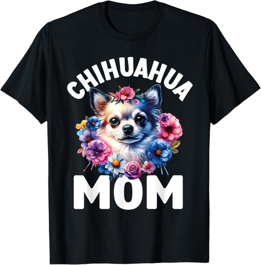 Watercolor Floral Chihuahua Mama Dog Lovers Mother's Day T-Shirt
