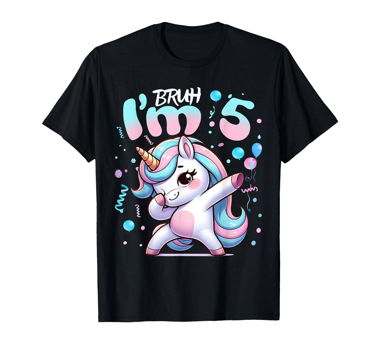 5th Birthday Girl Dabbing Unicorn Bruh I'm 5 Years Old Girls T-Shirt