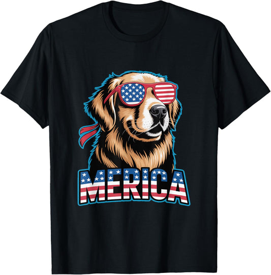 Golden Retriever Merica Dog Patriotic 4th Of July T-Shirt