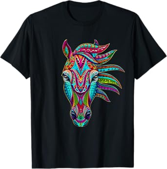 Colorful Western Horse Ornate Native American Tribal Cowgirl T-Shirt