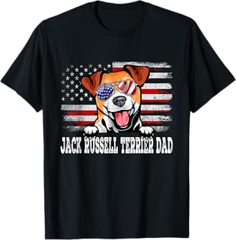 Vintage Jack Russell Terrier Dad American Flag Father's Day T-Shirt