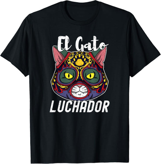Cat Wrestling El Gato Loco Luchador Funny Crazy Mexican Cat T-Shirt