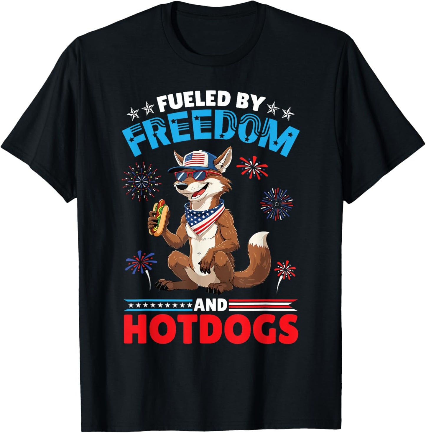 Coyote American Fueled by Freedom And Hotdogs 4th Of July T-Shirt