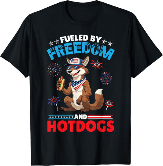 Coyote American Fueled by Freedom And Hotdogs 4th Of July T-Shirt
