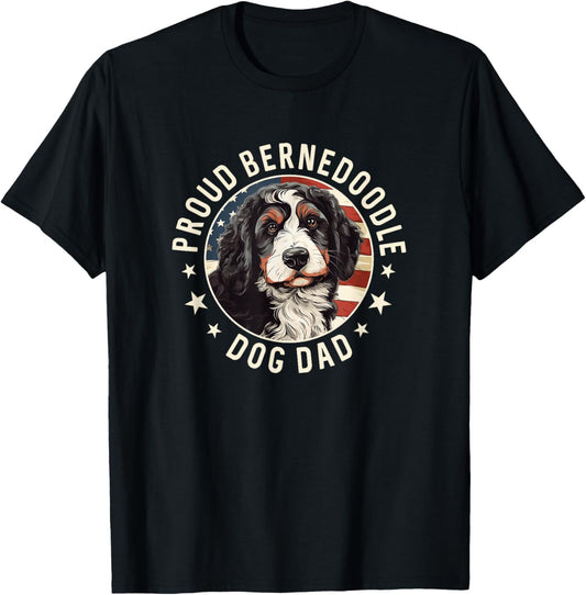 Bernedoodle American Flag Patriotic Proud Bernedoodle Dad T-Shirt