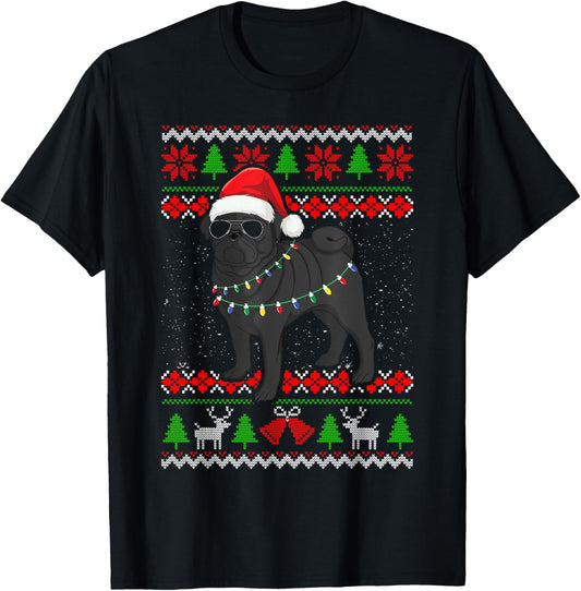 Black Pug Christmas Tree Dog Mom Dad Ugly Sweater Christmas T-Shirt