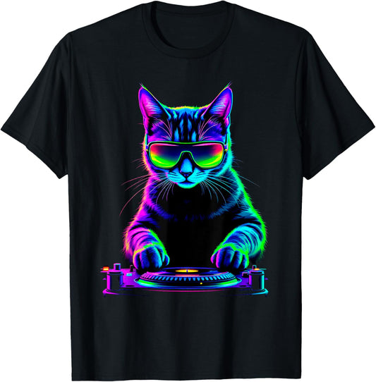 DJ Cat Techno EDM Music Lover Rave Disco Party Cats T-Shirt