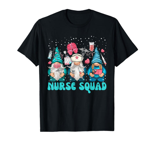 Funny Christmas Scrub Tops Women Gnomes Scrubs Nurse Squad T-Shirt