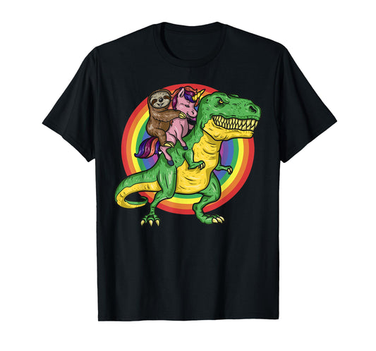 Sloth Unicorn Riding Trex Dinosaur Animal Lover Kids Gift T-Shirt