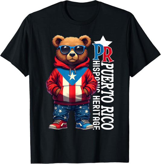 Cute Teddy Bear Puerto Rican Flag Hispanic Heritage Boricua T-Shirt