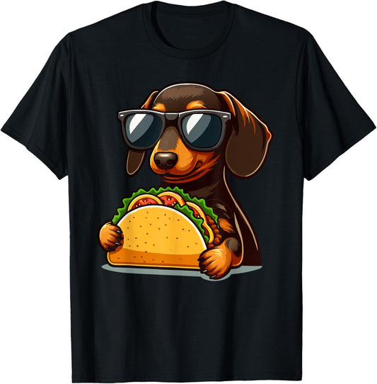 Funny Dog Eating Taco Dachshund With Sunglasses Taco T-Shirt