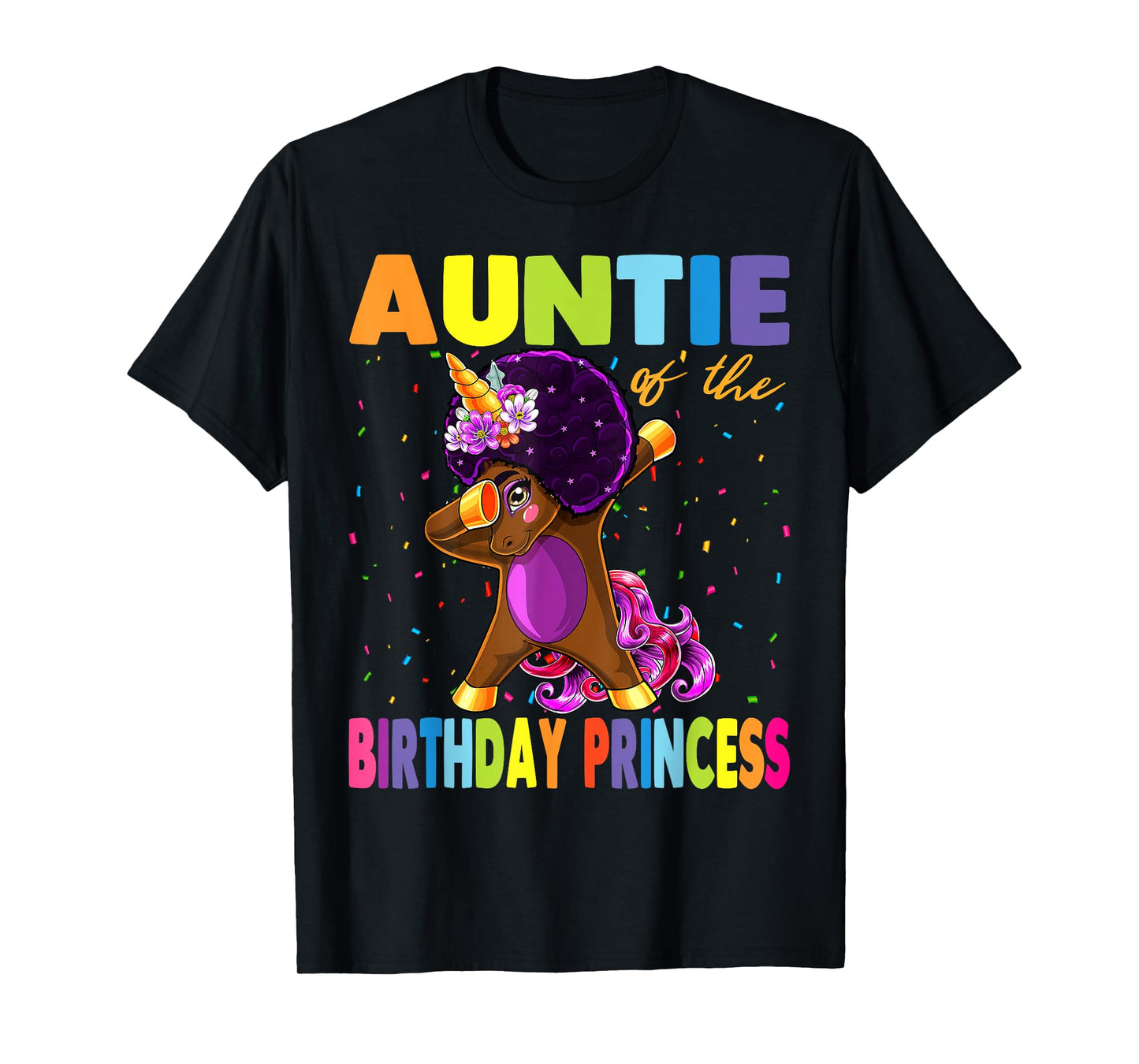 Dabbing Unicorn Afro Auntie of the Birthday Princess T-Shirt