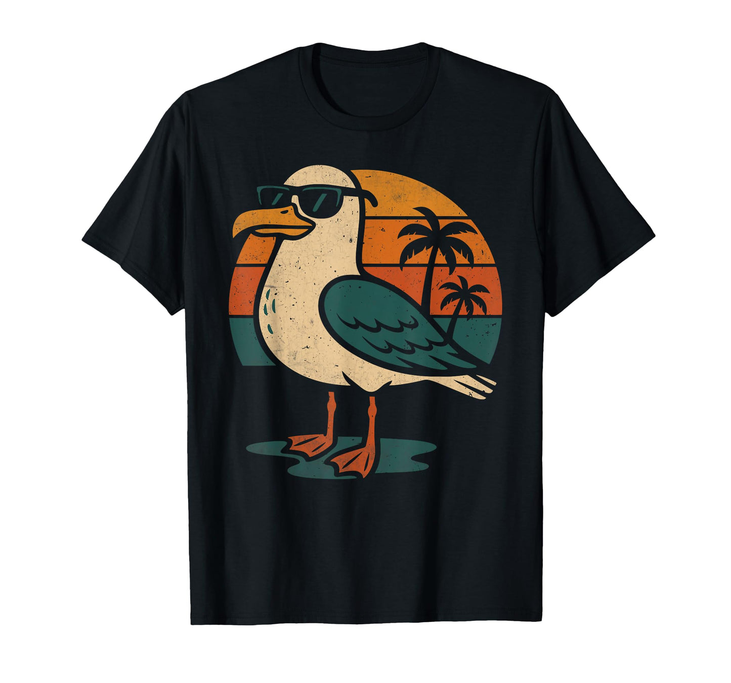 Cool Seagull With Sunglasses Retro Beach Sunset T-Shirt