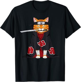 Japanese Samurai Ninja Anime Cat Kawaii Gifts Men Women Kid T-Shirt