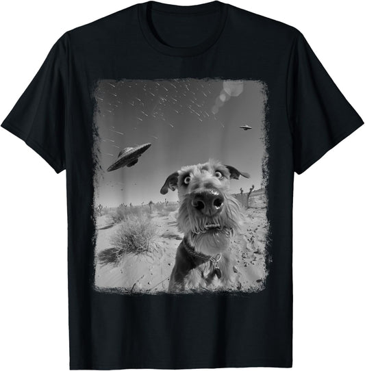 Airedale Terrier Dog UFO Alien Extraterrestrial Selfie T-Shirt