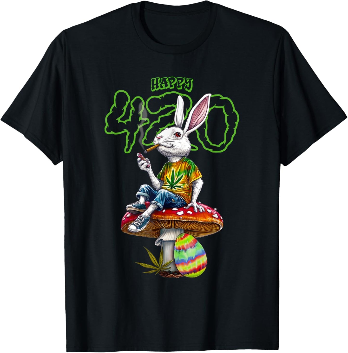 Easter Bunny Smoking Weed Happy 420 Pot Marijuana Rabbit T-Shirt