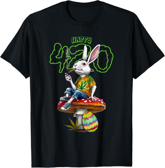 Easter Bunny Smoking Weed Happy 420 Pot Marijuana Rabbit T-Shirt