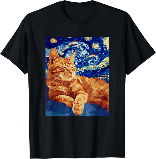 Starry Night Famous Painting Cat T-Shirt