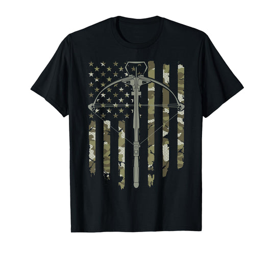 Crossbow Hunting Vintage American Flag Camouflage Women Men T-Shirt
