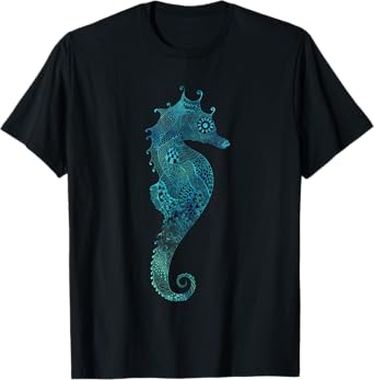Turquoise Seahorse Ocean Design T-Shirt
