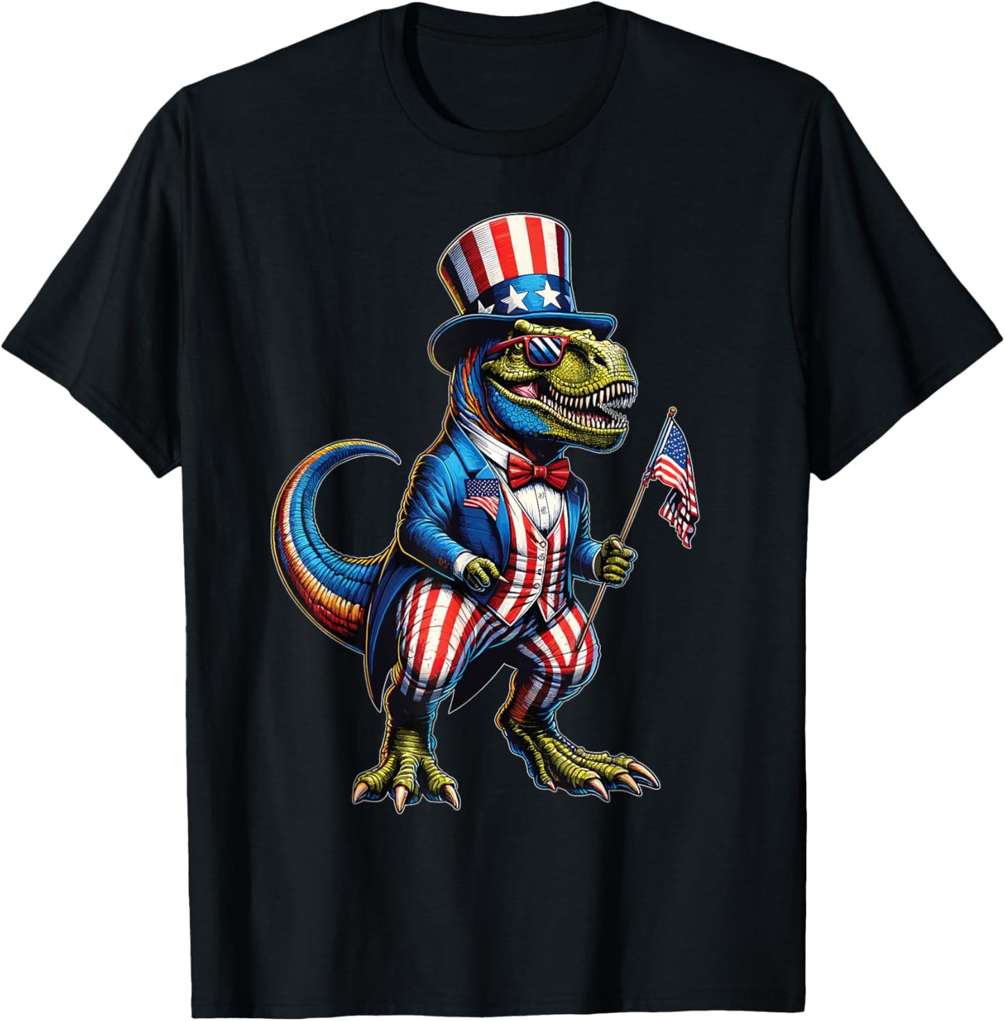 4th Of July Shirt Dinosaur American Flag USA Patriotic T-Shirt