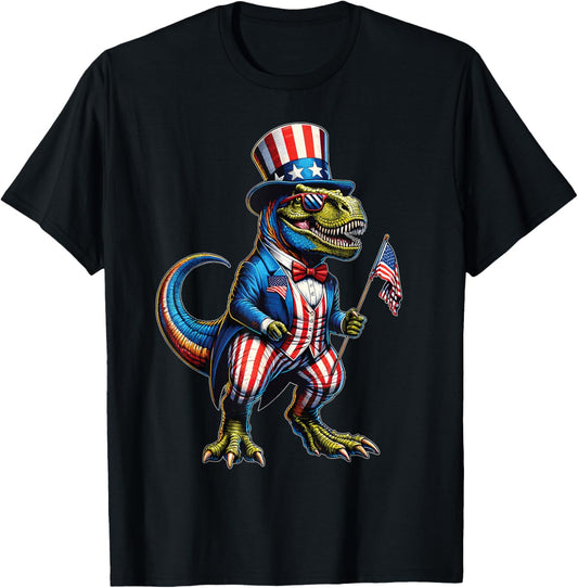 4th Of July Shirt Dinosaur American Flag USA Patriotic T-Shirt