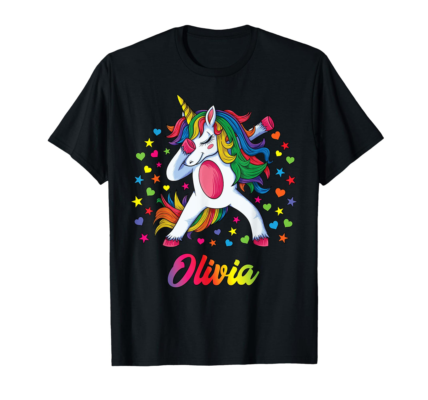Olivia Dabbing Unicorn Rainbow Personalized Name Custom T-Shirt