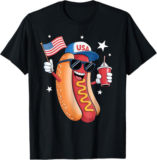 4th of July Hotdog Funny Fourth of July Patriotic USA Flag T-Shirt