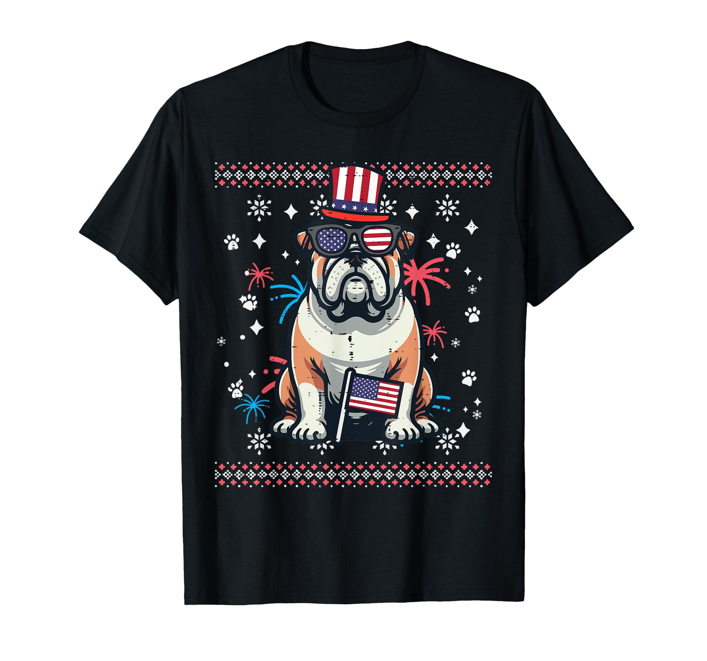 4th Of July Dog English Bulldog American Men Women Kids T-Shirt