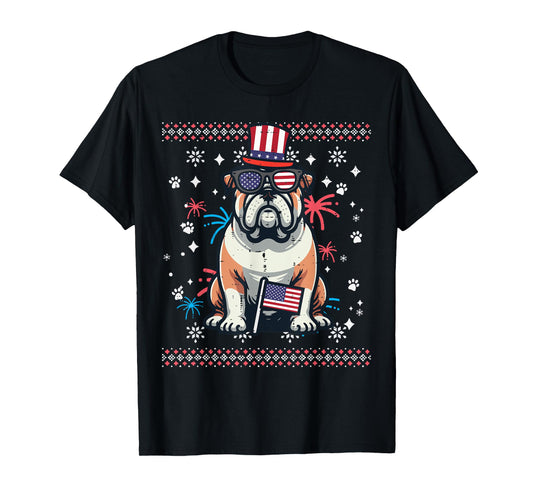 4th Of July Dog English Bulldog American Men Women Kids T-Shirt