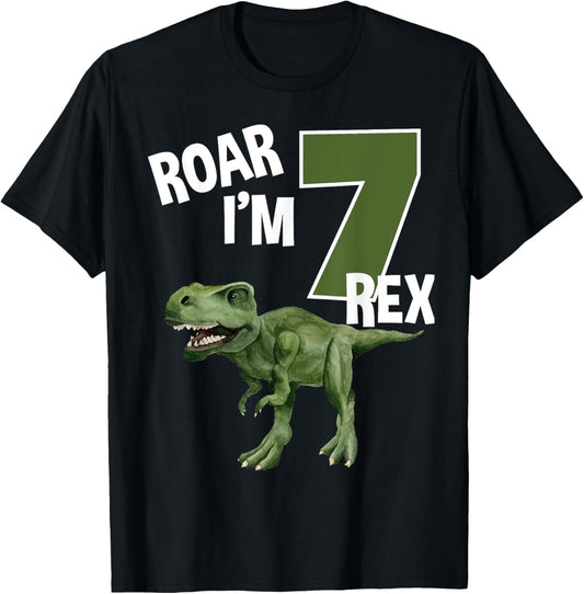Roar I'm 7 T-Rex Dinosaurs Birthday Party 7 Year Old Toddler T-Shirt