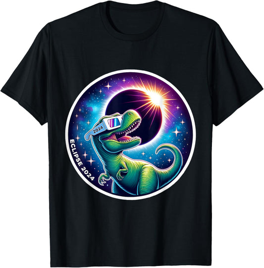 2024 Solar Eclipse Trex Dino Wearing Solar Eclipse Glasses T-Shirt