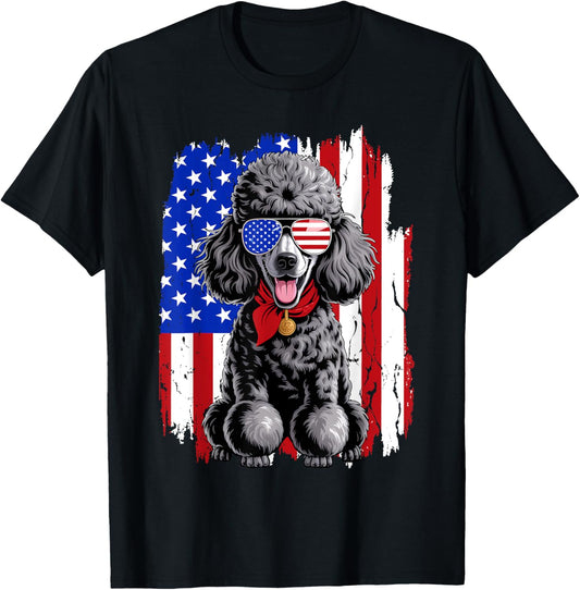American Stripes Poodle Dog 4th of July Men Women T-shirt