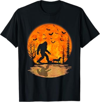 Bigfoot Walking Dachshund Funny Wiener Dog Halloween T-Shirt
